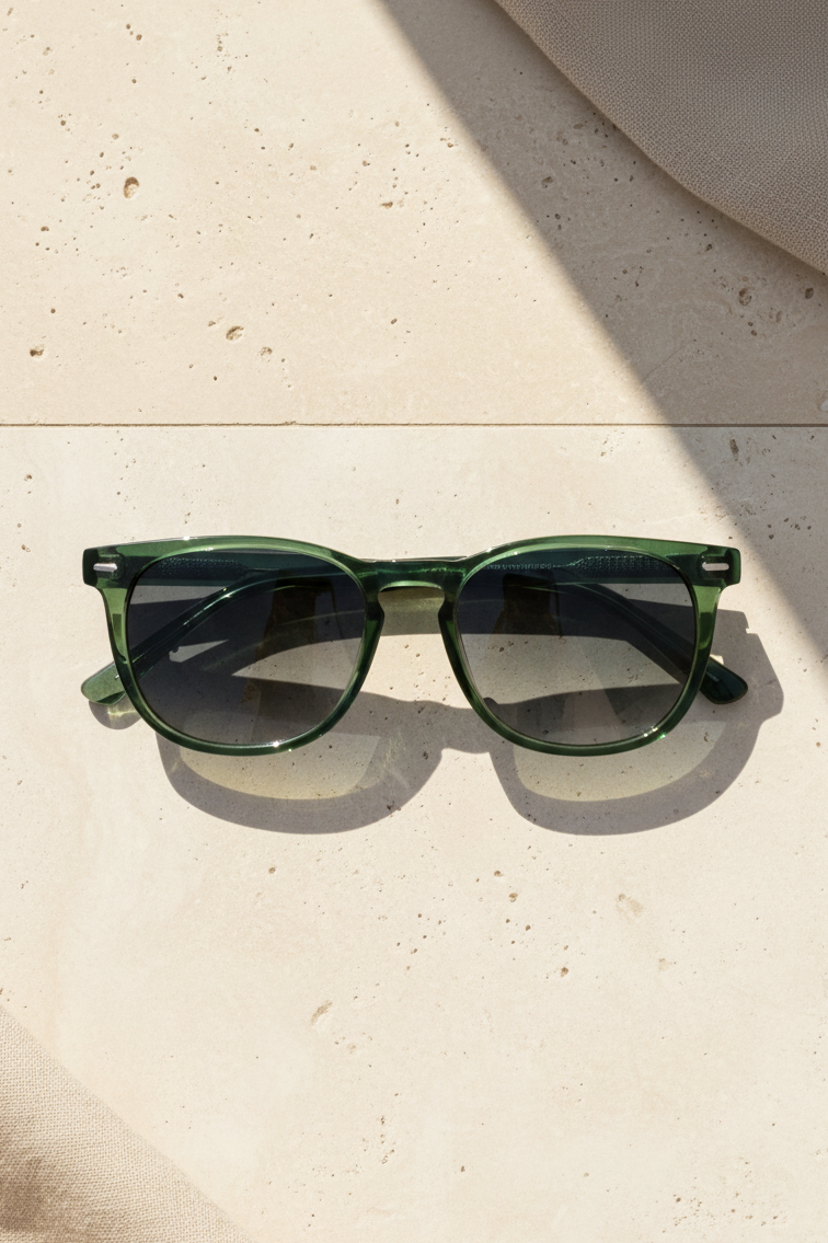 Novara Riviera Green Polarised Sunglasses close up