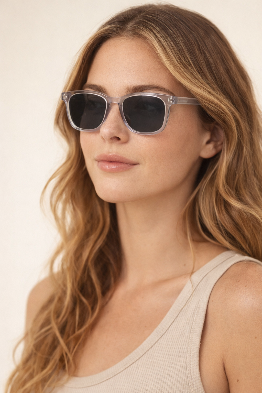 Novara Venice Crystal Grey Polarised Sunglasses on model